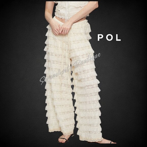 The Romantic Gypsy Soft Eyelet Lace Ruffles Tapered Wide Leg Oversized Pants - Picture 8 of 10